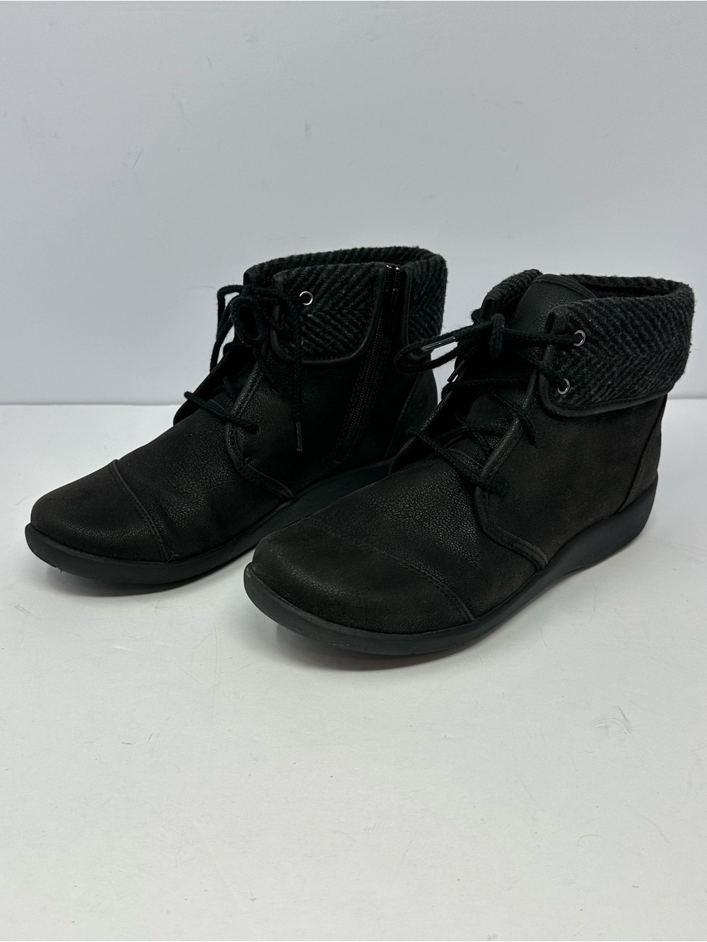 Cloudsteppers Clarks Sillian Frey Lace-Up/zipper Womens Sz 7.5 Ankle Boots Black